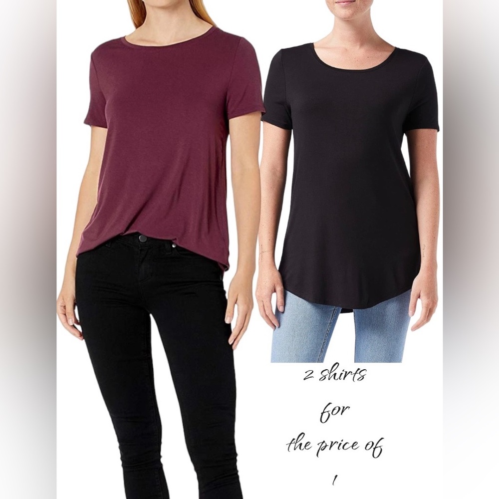 Women's Short Sleeve Scoopneck Tunic, Pack of 2 Black & Burgundy Plus Size NEW